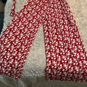 Cider Red Floral Wide Leg Pants | Tie Waist | Medium
